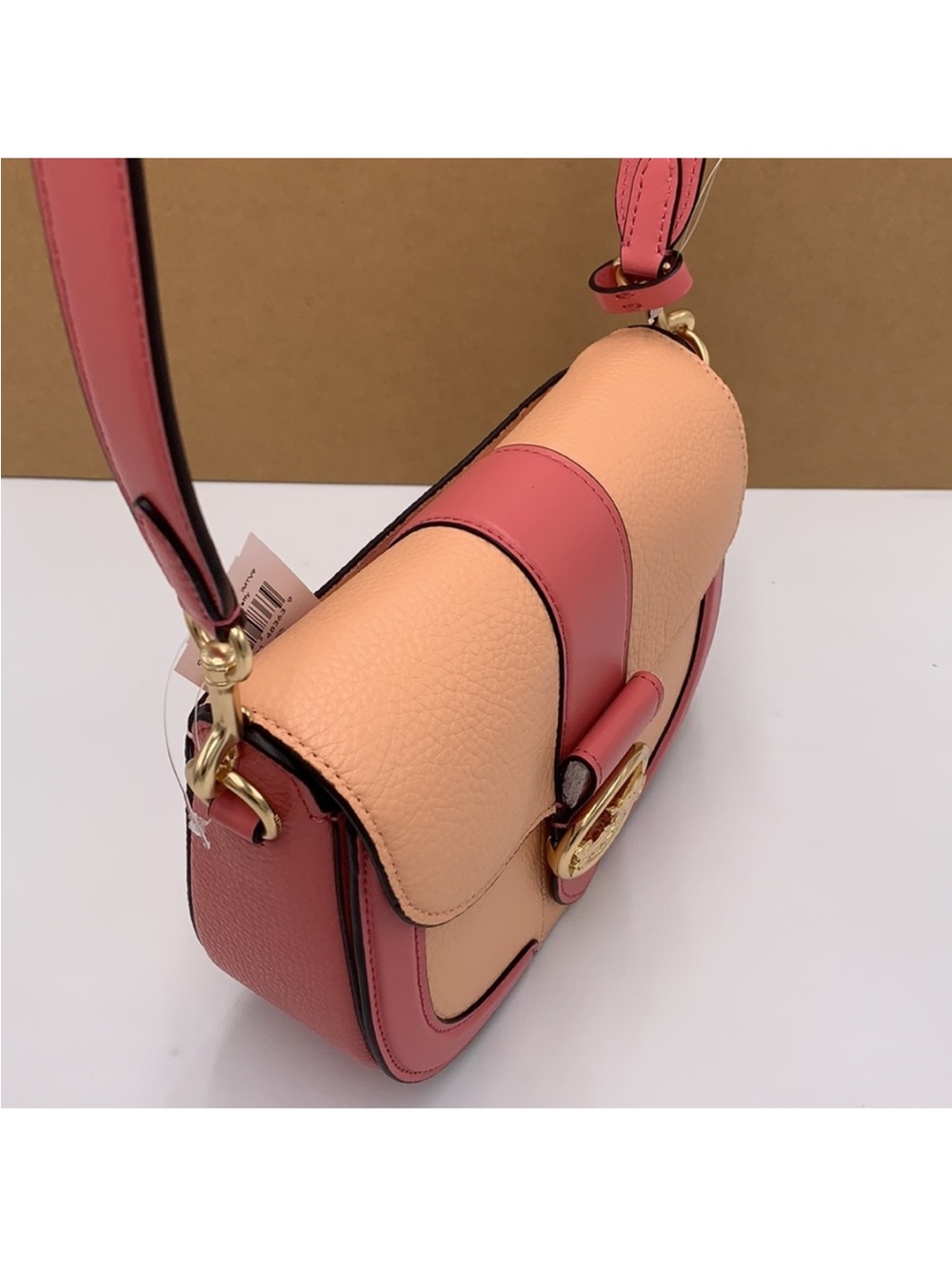 COACH Georgie Saddle Bag In Colorblock COLOR:
Gold/Faded Blush/Taffy - Picture 9 of 16